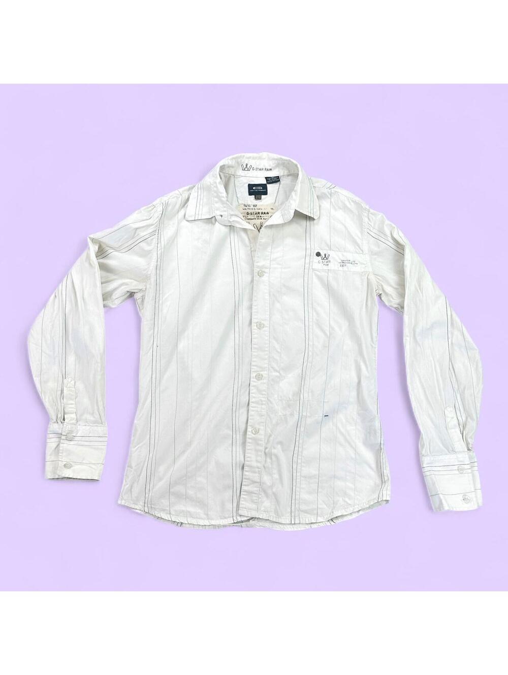 G-Star Raw White Button-Up Shirt with Spaced Out Thin Vertical Lines - Large